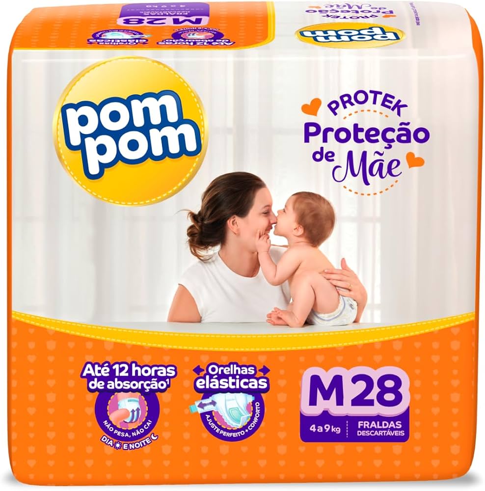 Pacote de fraldas descartáveis PomPom Derma Protege tamanho Recém-Nascido RN.